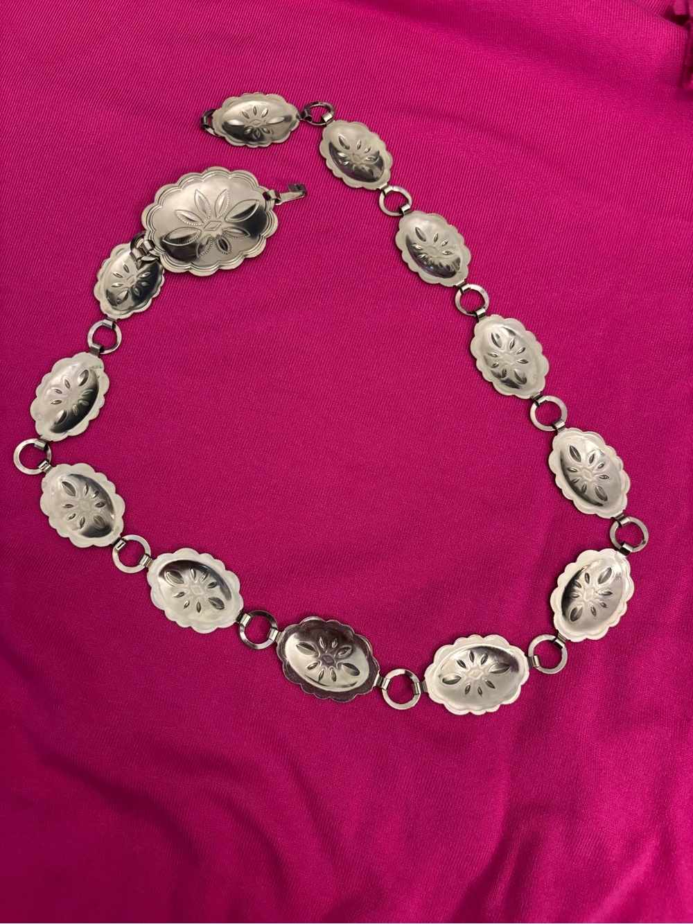 Silver Chain Western Metal Waist Belt Boho Concho Medallion statement
